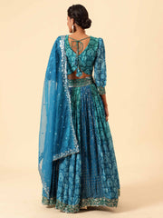 Sequin Embroidered Crepe Choli With Lehenga & Dupatta