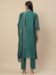 Resham Booti Cotton Kurta With Pants & Dupatta