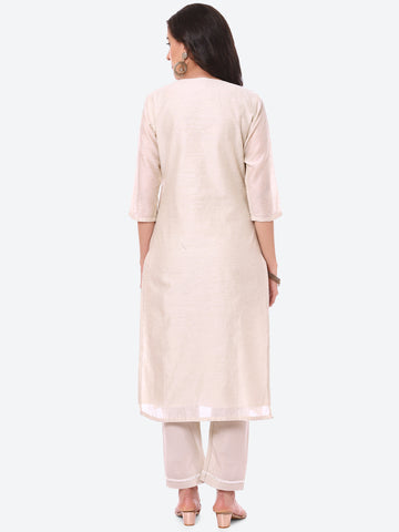 Mirror Work Embroidered Cotton Kurta With Pant