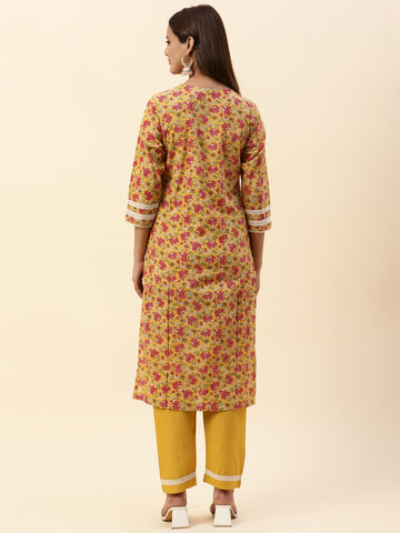 Floral Printed Cotton Kurta With Pants