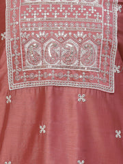 Neck Embroidered Chanderi Unstitched Suit Piece With Chanderi Dupatta