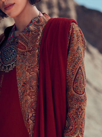 Neck Embroidered Pashmina Unstitched Suit Piece With Dupatta