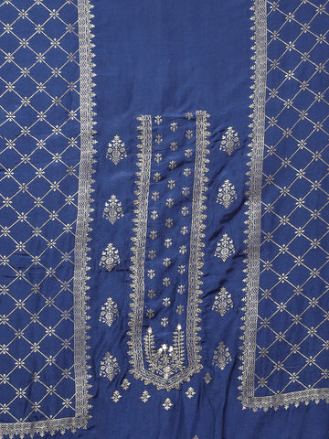 Indigo Printed Chanderi Unstitched Suit Piece With Dupatta