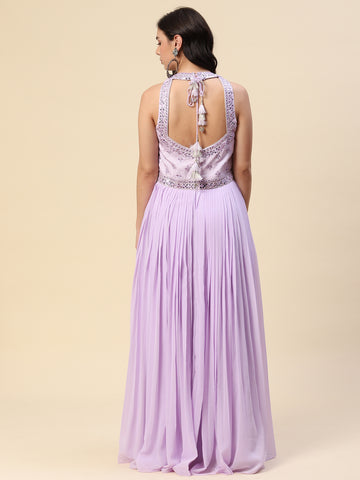 Mirror Neck Embroidered Georgette Gown Dress