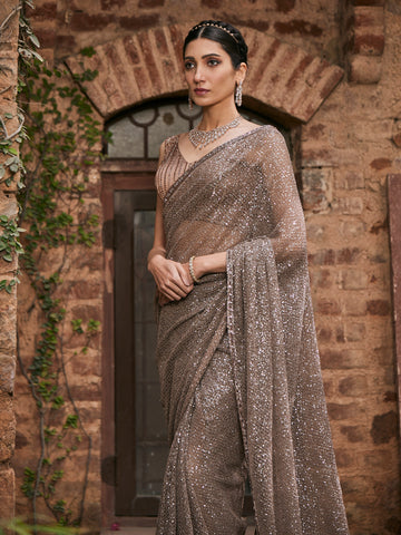Sequin Embroidered Net Saree