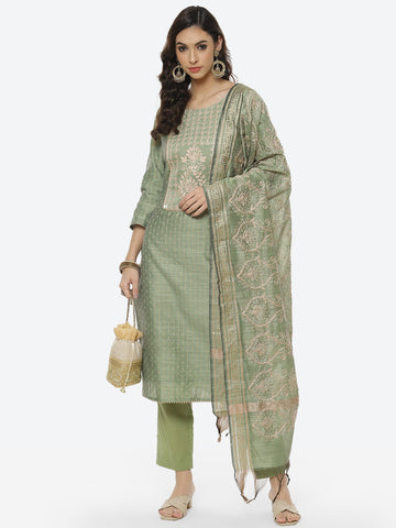 Resham Embroidered Chanderi Unstitched Suit Piece With Embroidered Dupatta