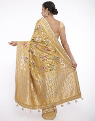 MBZ Meena Bazaar-Floral  Printed Banarsi  Khaddi with Gotta Patti Border