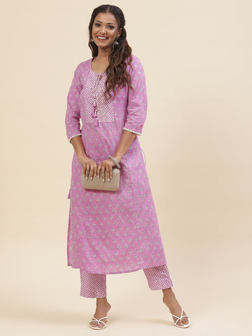 Printed Cotton Kurta With Pants