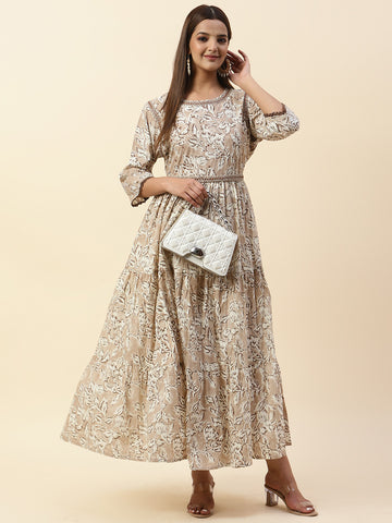 Floral Printed Cotton Anarkali Kurta