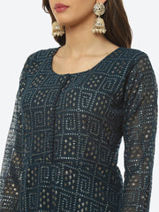 Sequin Embroidered Art Georgette Kurta With Palazzo & Georgette Dupatta