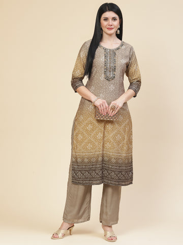 Sequin Embroidered Cotton Kurta With Pants