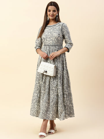 Floral Printed Cotton Anarkali Kurta