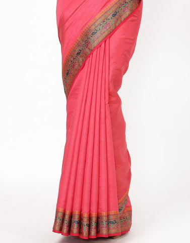 MBZ Meena Bazaar-Hot Pink Art Handloom Saree