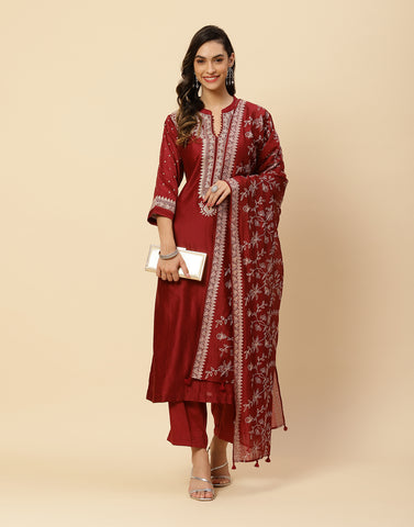 Embroidered Cotton Chanderi Salwar Kameez Stitched Suit With Chanderi Dupatta