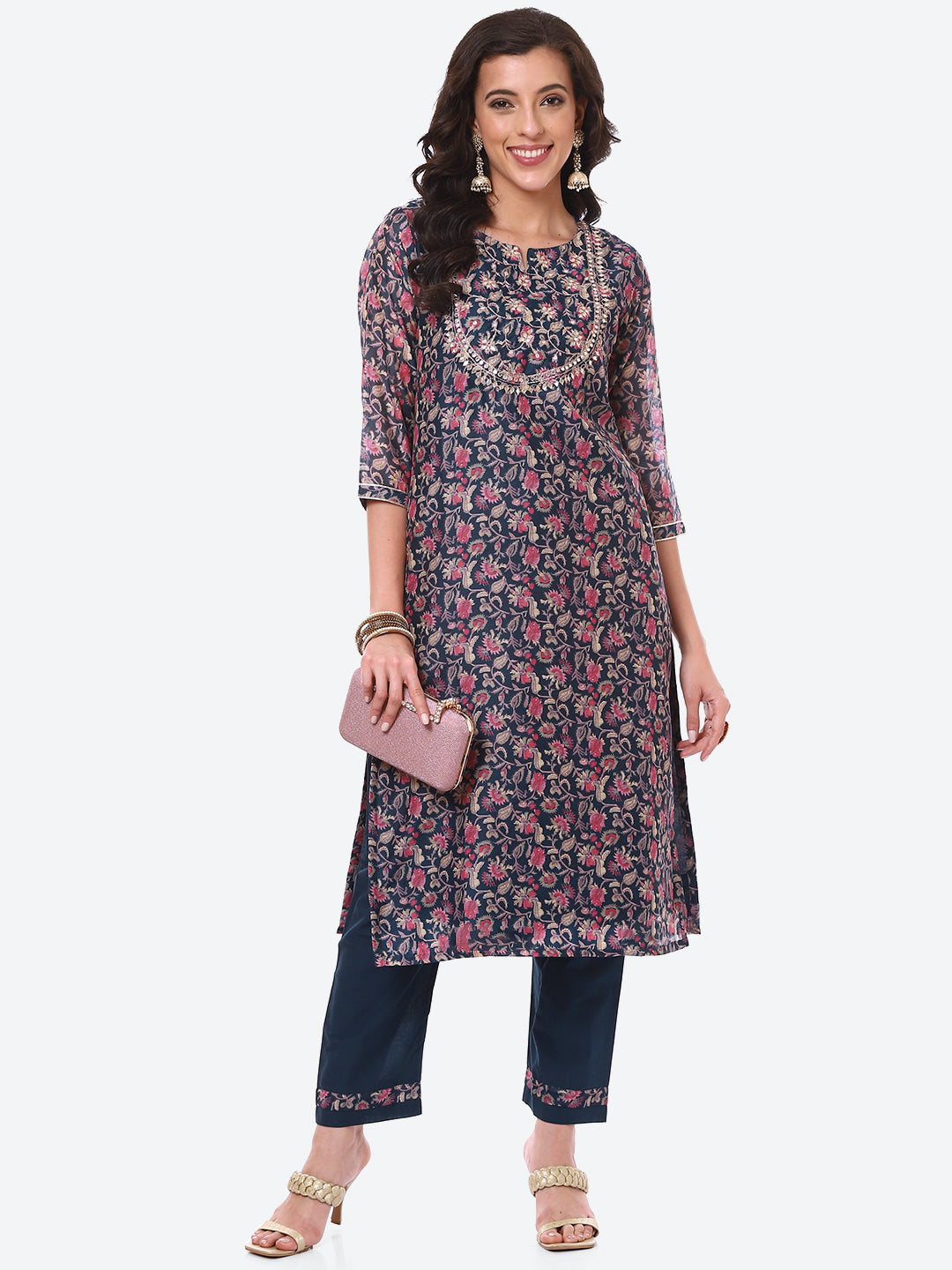 Gota Work Floral Chanderi Kurta With Pant