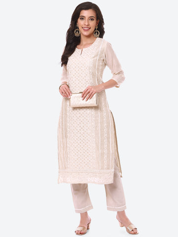 Mirror Work Embroidered Cotton Kurta With Pant