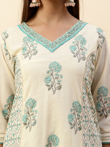 Printed Cotton Kurta With Pants & Dupatta