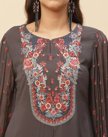 Resham Jaal Embroidered Georgette Salwar Kameez Stitched Suit With Dupatta