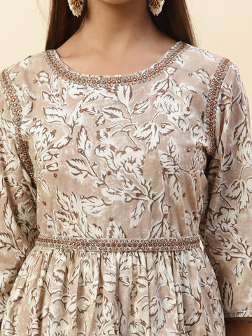 Floral Printed Cotton Anarkali Kurta