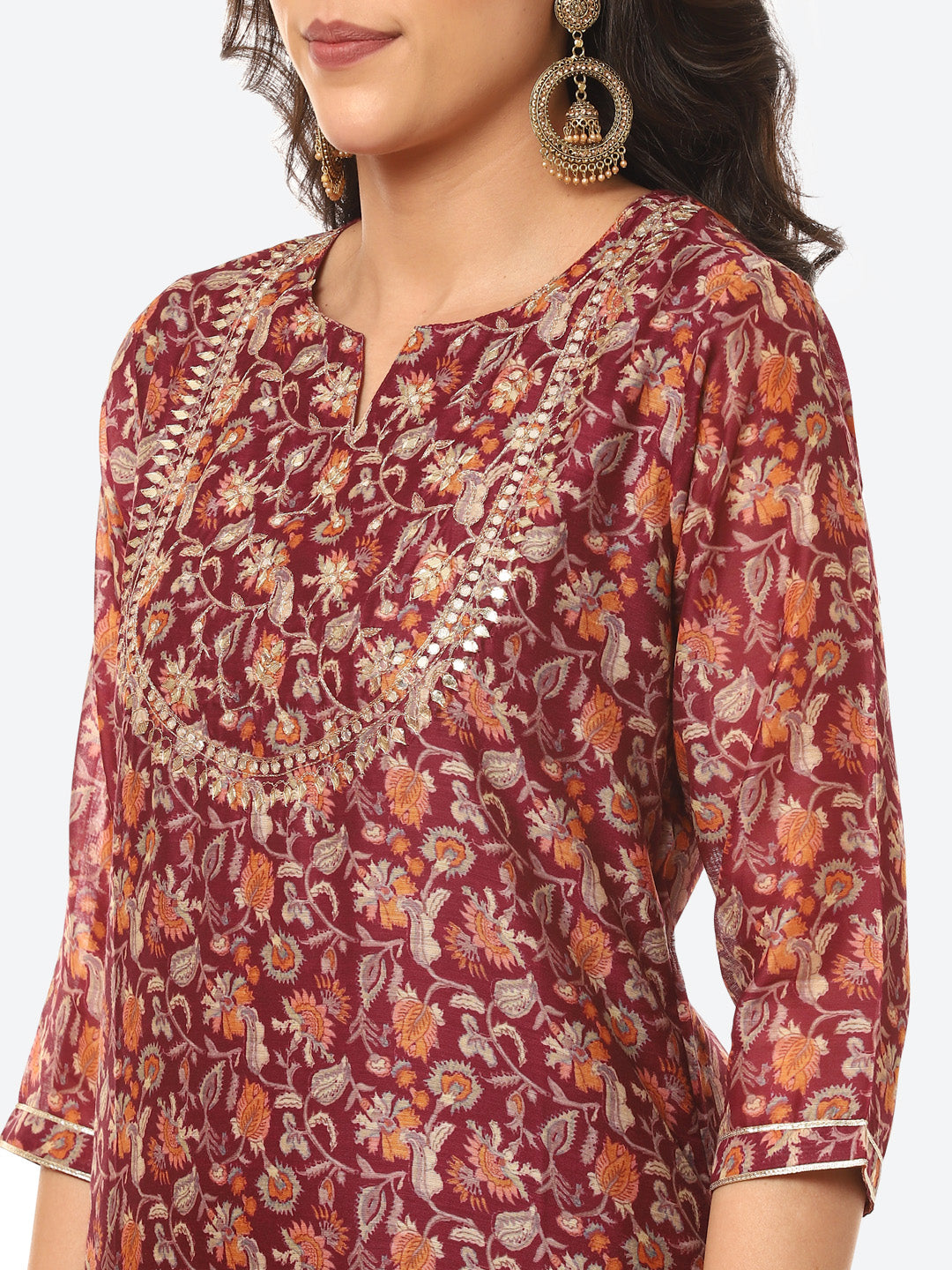 Gota Work Floral Chanderi Kurta With Pant
