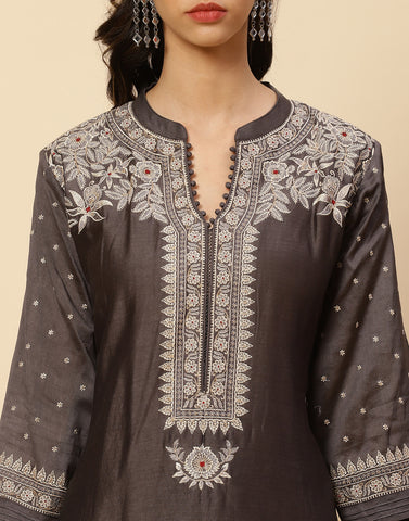 Embroidered Cotton Chanderi Salwar Kameez Stitched Suit With Chanderi Dupatta
