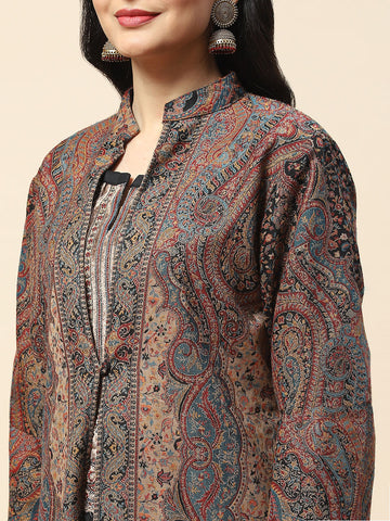 Resham Jaal Woven Pashmina Kurta With Pants & Jacket