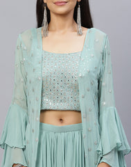 Dusty Green Georgette Salwar Kameez Stitched Suit