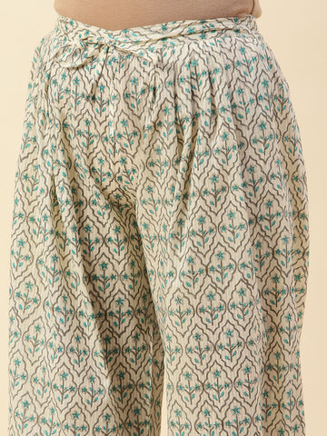 Printed Cotton Kurta With Pants & Dupatta