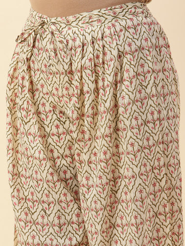 Printed Cotton Kurta With Pants & Dupatta