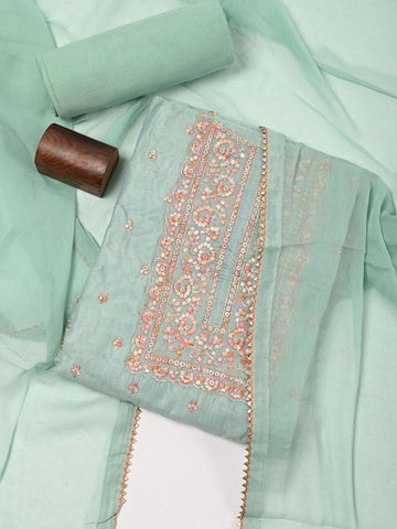 Neck Embroidered Chanderi Unstitched Suit Piece With Dupatta