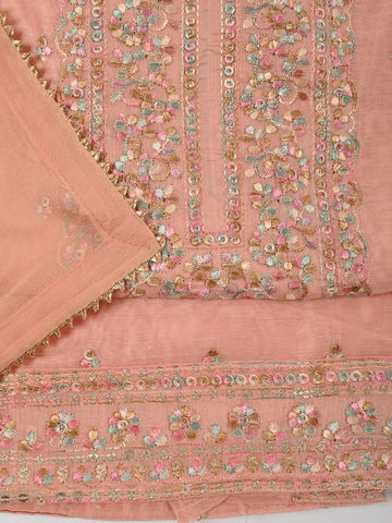 Neck Embroidered Chanderi Unstitched Suit Piece With Dupatta