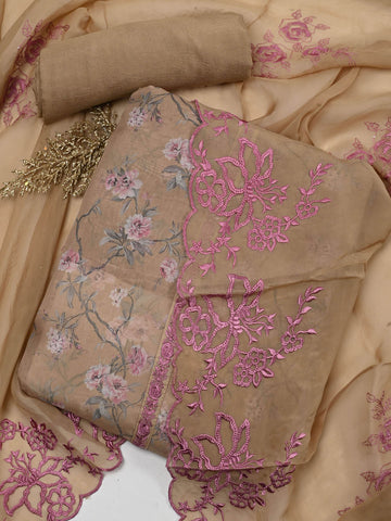 Floral Embroidered Organza Unstitched Suit Piece With Dupatta