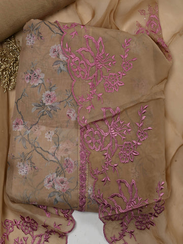 Floral Embroidered Organza Unstitched Suit Piece With Dupatta