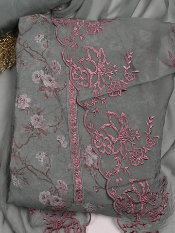 Floral Embroidered Organza Unstitched Suit Piece With Dupatta