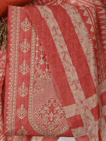 Embroidered Chanderi Unstitched Suit Piece With Dupatta