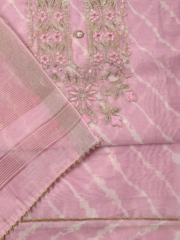 Neck Embroidered Chanderi Unstitched Suit Piece With Dupatta