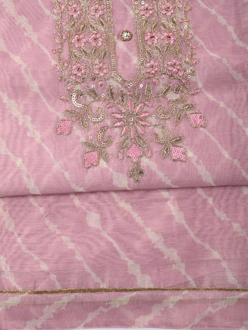 Neck Embroidered Chanderi Unstitched Suit Piece With Dupatta