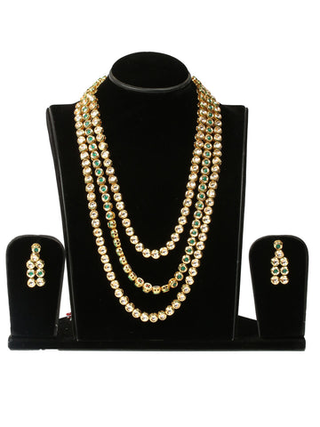 Gold & White Kundan Layered Necklace Set With Earrings