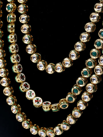 Gold & White Kundan Layered Necklace Set With Earrings