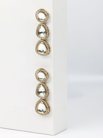 Gold & White kundan Drop Earrings
