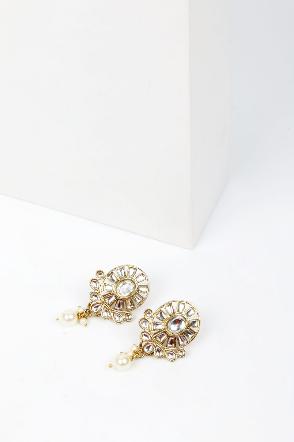 Gold & White Stud Earrings