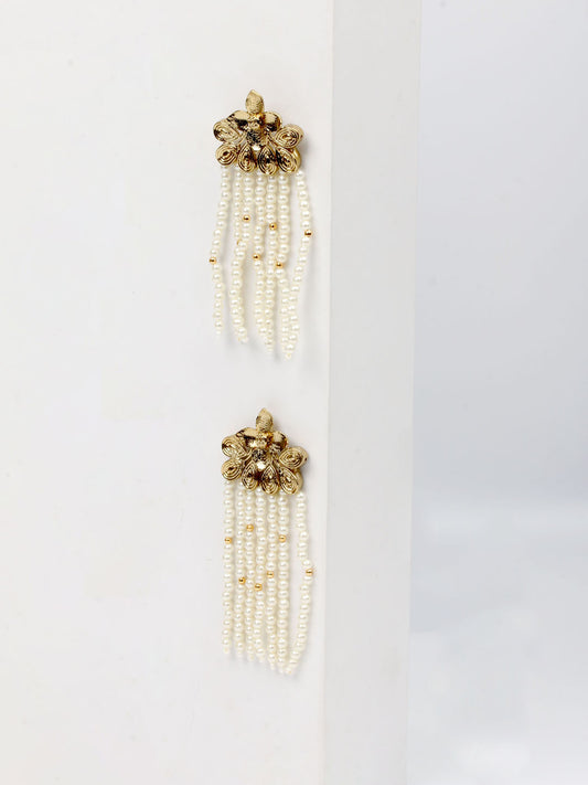 Gold & White Pearl Drop Earrings
