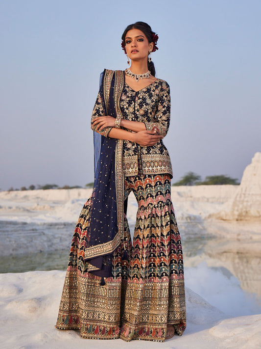 Embroidered Georgette Kurti With Garara & Dupatta