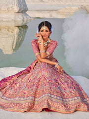 Printed & Thread Embroidered Choli With Unstitched Lehenga & Dupatta