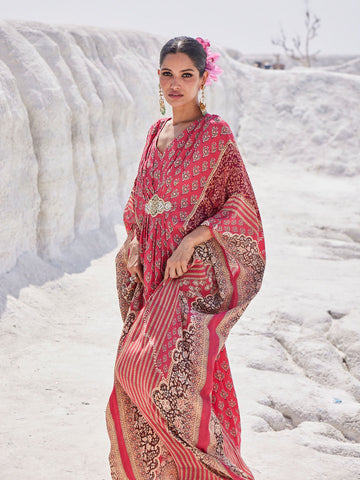 Digital Floral Printed kaftan style Crepe Gown