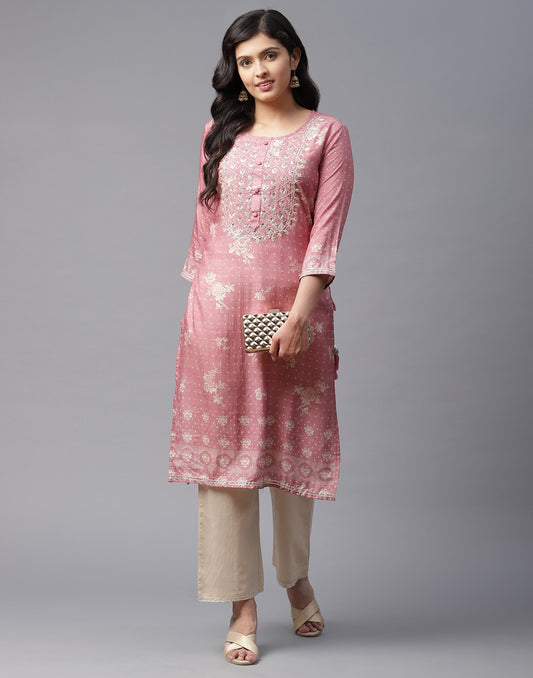 Yoke Embroidered Printed Kurta Pant Set